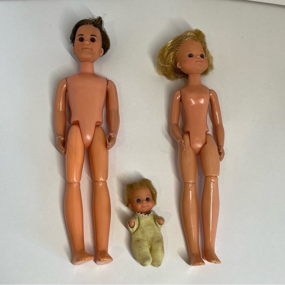 Vintage 1973 Mattel SUNSHINE FAMILY Dad Adult Mom Baby Haircuts Nude Lot Stephie